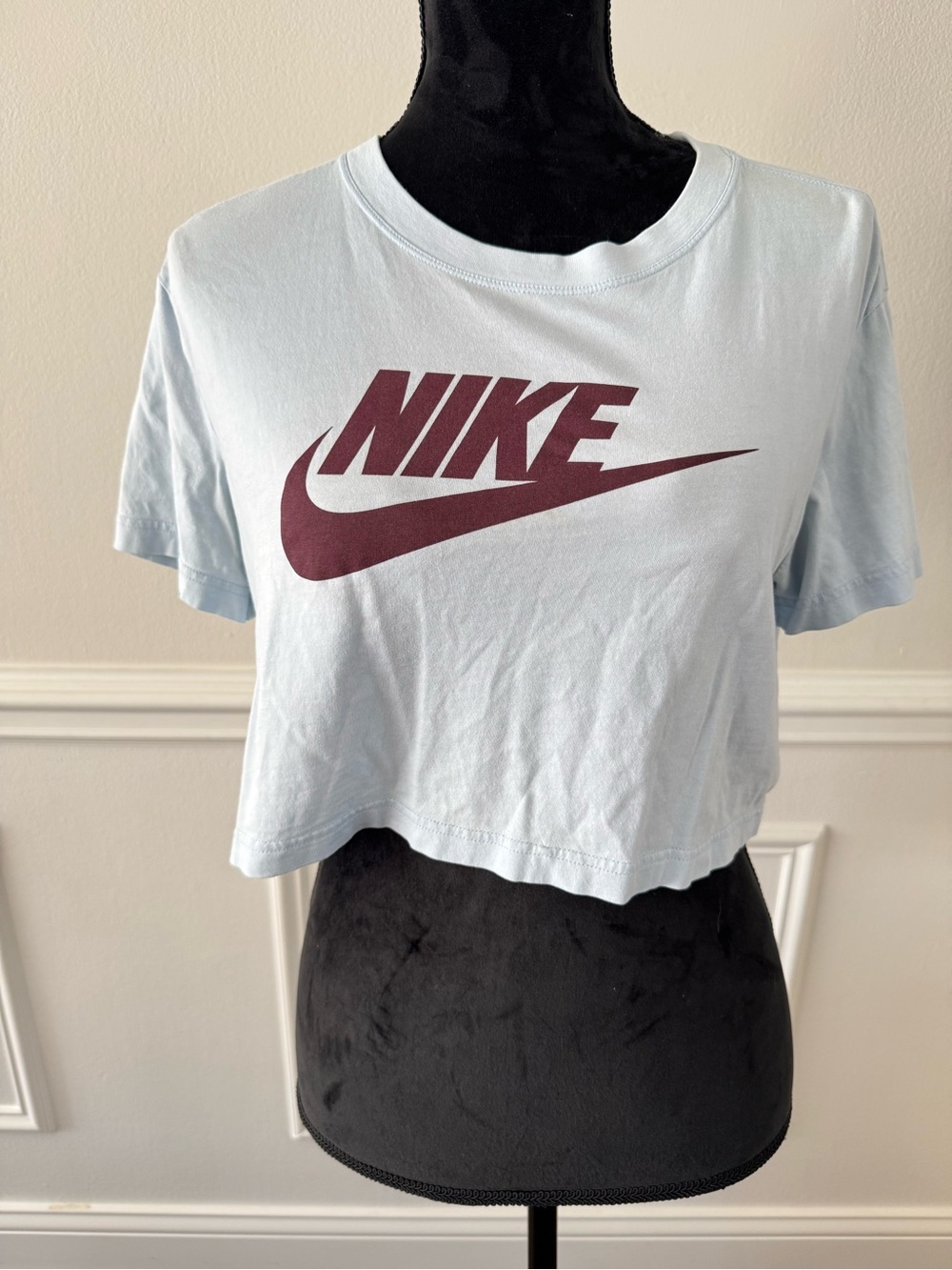 Nike Light Blue Cropped Tee with Maroon Logo